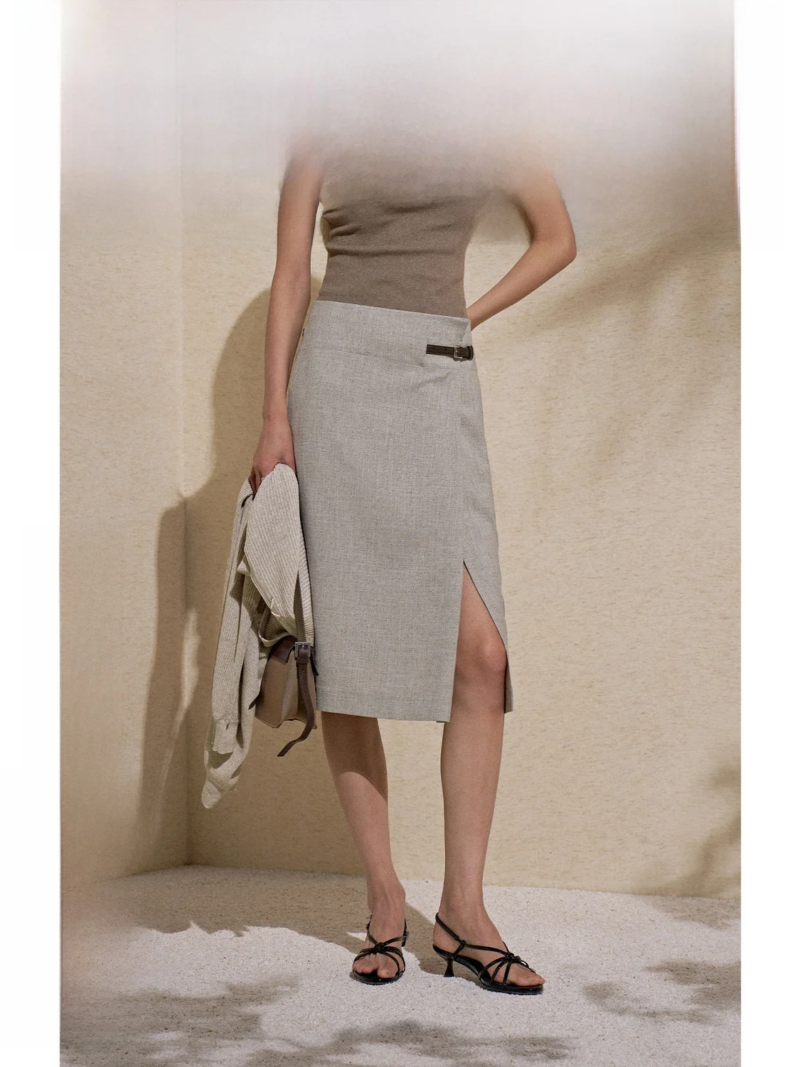 

Классическая юбка миди с разрезом по боку и поясом, в деловом стиле, для женщин, летняя новинка, ZhiZhi, из полиэфирного волокна, прямая юбка-труба