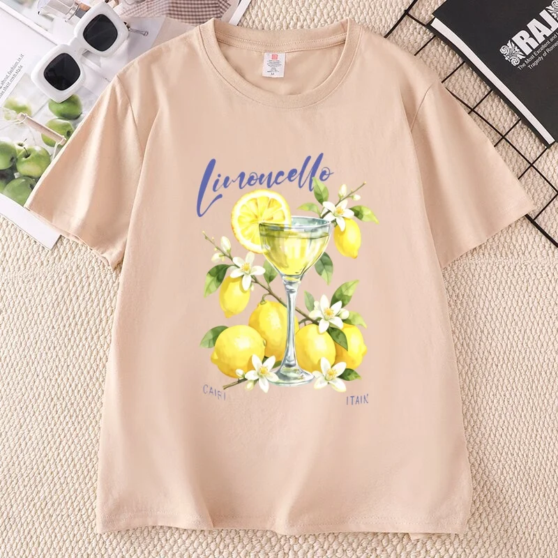Limoncello Capri Italy T-shirt Cotton Casual Round Neck Graphic Tee Unisex Summer Short Sleve Printed Tshirts Casual Woman