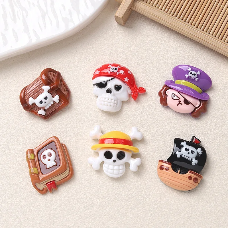 10Pcs New Kawaii Cartoon pirate Series Flat Bottom Scrapbook  DIY Jewelry Making Hairwear Accessorie A20
