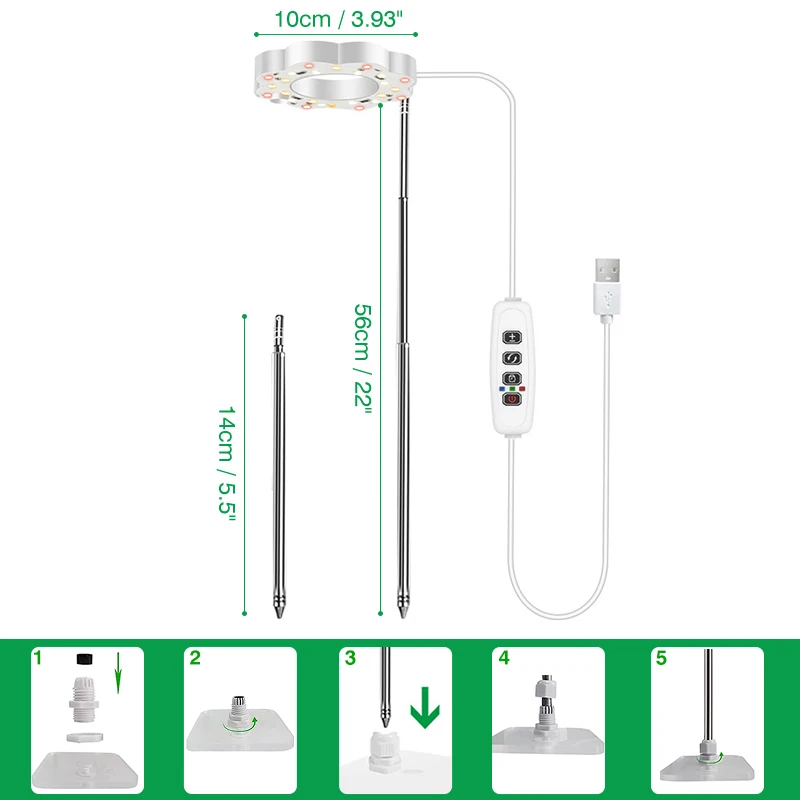 Led 3Mode Full Spectrum Plant Grow Light Height Adjustable 3/9/12hrs Timer 10 Brightness With Base For Indoor Desktop Plant 2PC
