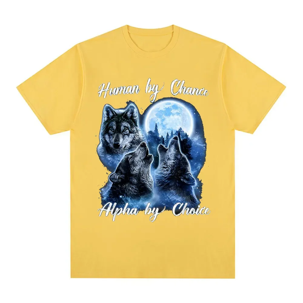 Human By Chance Alpha By Choice Wolf Pattern Tshirt Womens Fashion Hip Hop Retro Short sleeved Tshirt Extra Large T-shirt