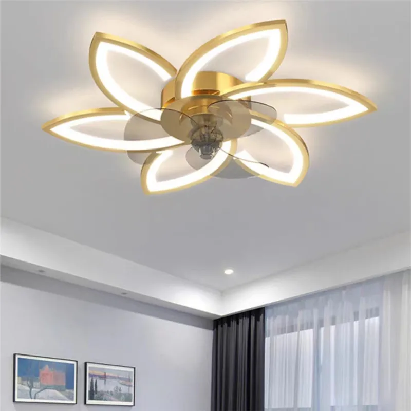 Ceiling Fans with Lamp,Flush Mount Ceiling Fan with Dimmable LED Light 6 Speed Wind Timing Smart Petal Bladeless Ceiling Fan