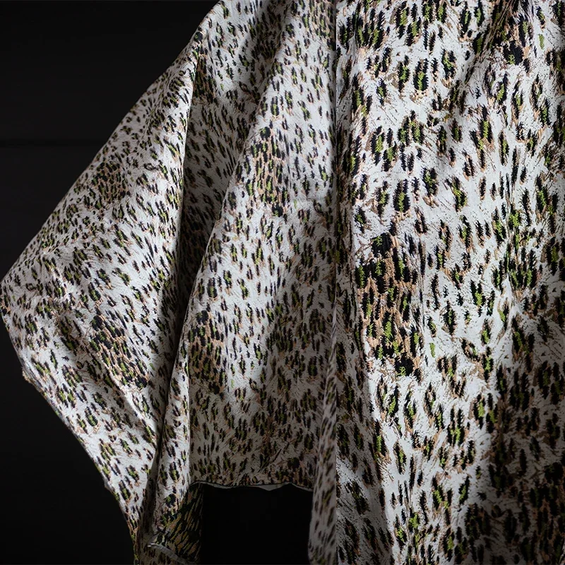 

Jacquard Fabric White Background Green Speckled Cheongsam Halo Dyed Designer Cloth Diy Apaprel Sewing by the Meter Material