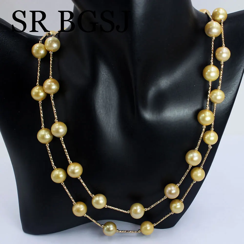 11-12mm Artificial  Beaded Chain Yellow Natural Freshwater Pearl Long Sweater Necklace for Women Fashion Jewelry Gift 48