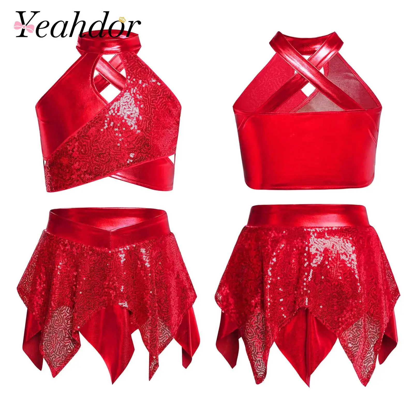 Girls Sequins Jazz Latin Ballet Dance Costume Shiny Girls Dancing Outfits Metallic Performance Costume Children's Clothes Sets