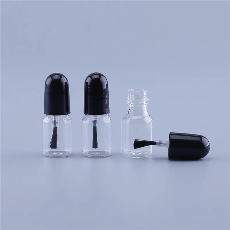 100pc/LOT Small Clear Glass Empty 3ml Nail Polished Bottle With Black Cap Brush Glass Nail Bottle For Children