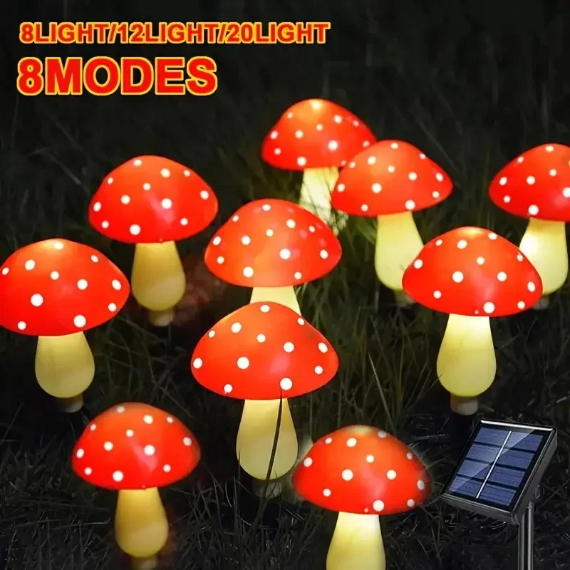 

20/12/8LEDS Solar Panel Mushroom Fairy Light Garden Outdoor Decor Waterproof Night Lamp Yard For Christmas Wedding Party Decor