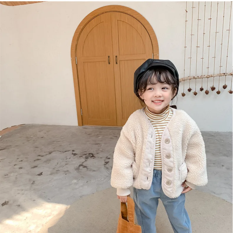 Lamb Wool Coat Thickened Sweater Korean Loose Casual Boys Grils Children Solid Simple Fashionable Comfortable All-matching