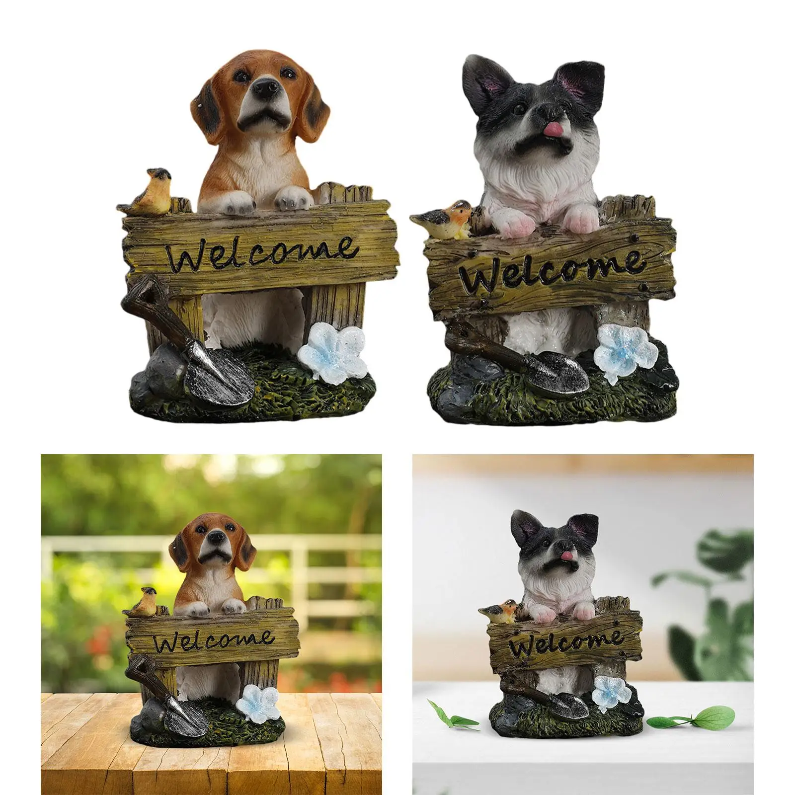 Garden Dog Statue Dog Figurine Welcome Dog Resin Crafts Puppy Statue Tabletop Ornament for Balcony House Patio Bedroom Gift