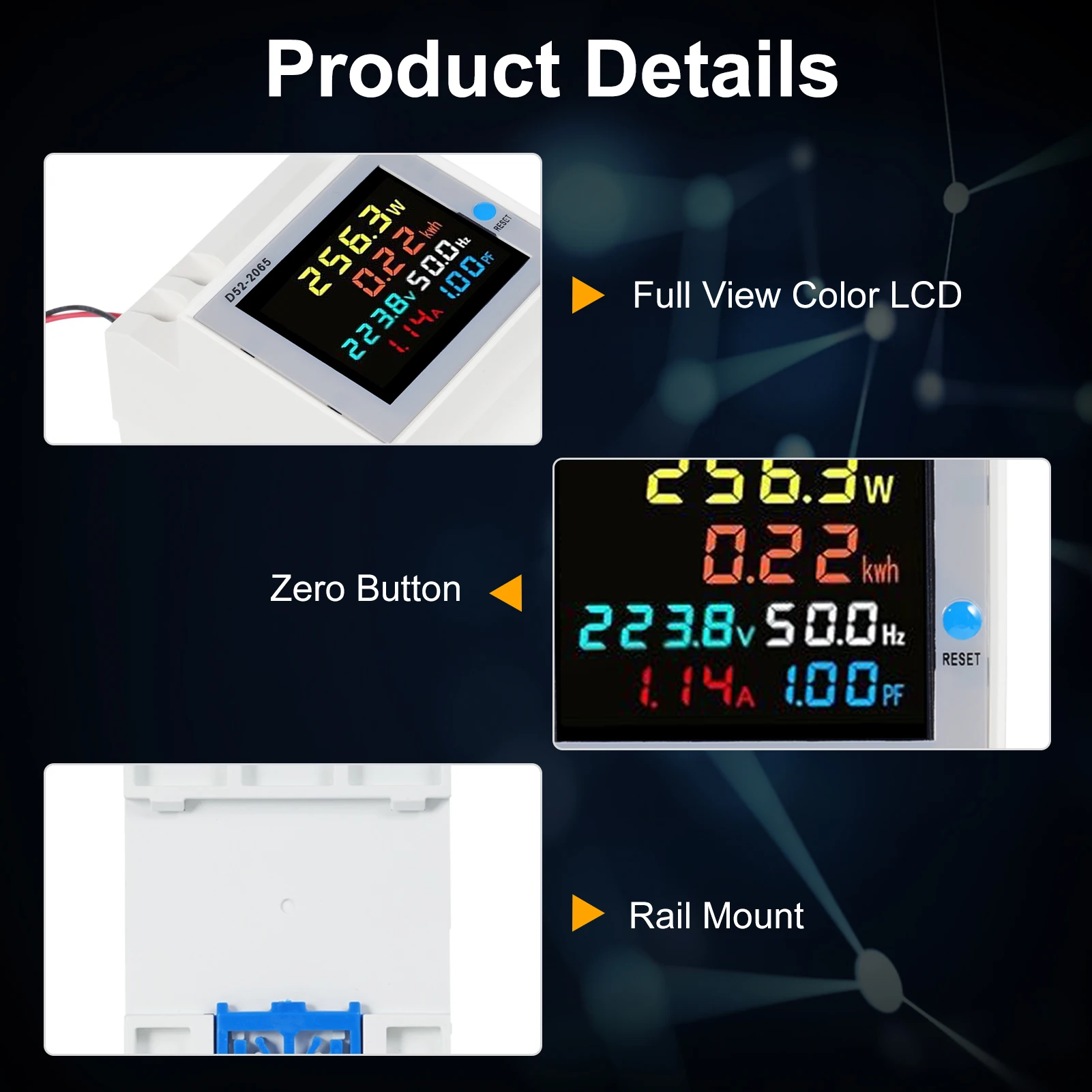6 in 1 Digital Single Phase Energy Meter Tester Din Rail AC Monitor Voltage Current Power Factor Active KWH 100A Electricity