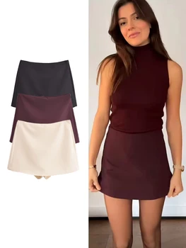 TFMLN New Spring Women Solid Skort Fashion Causal Side Zipper Mini Shorts Skirts Vintage High Waist Streetwear Shorts Skirts