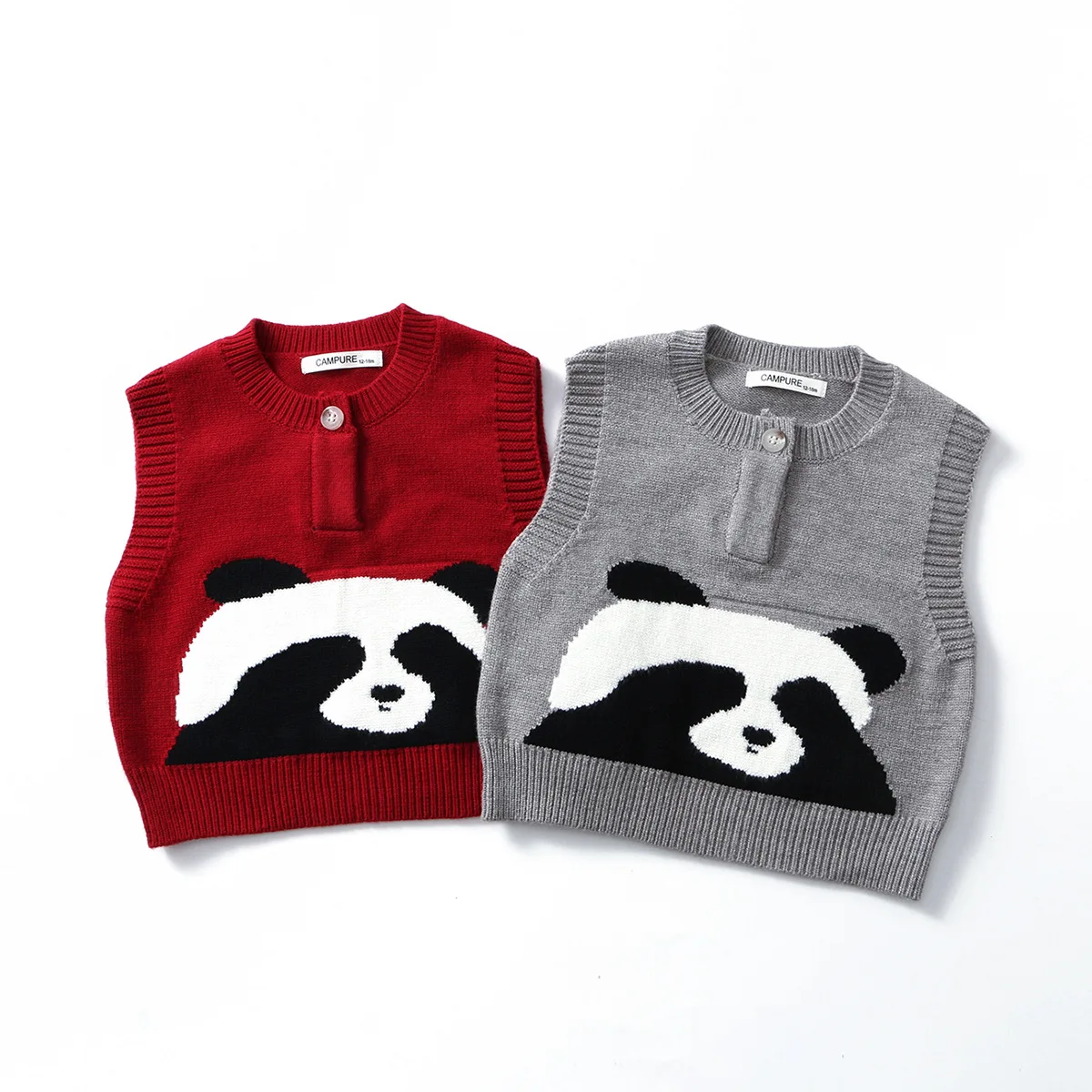 

New Kids Knit Vest Autumn Winter 1-6T Cartoon Panda Sleeveless Sweater Grisl Boys Baby Thin Loose Knit Pullover Children Clothes