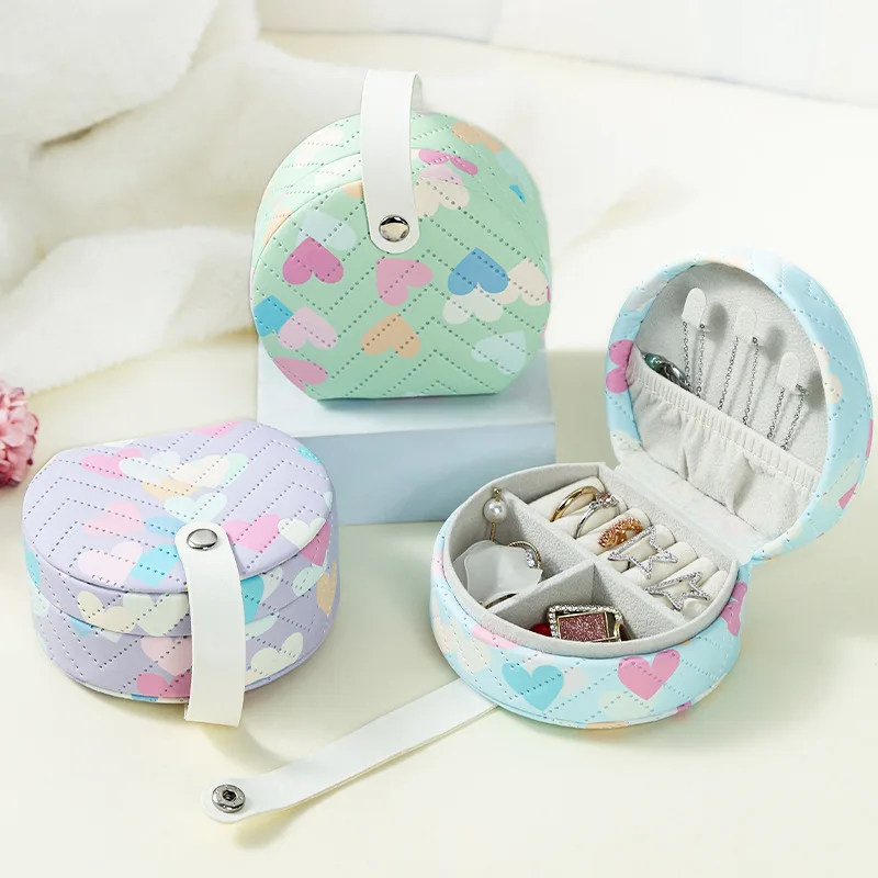 

Portable Semi Circular Dopamine Colored Leather Jewelry Storage Box for Rings Necklaces Earrings Jewelry Organizer Gifts