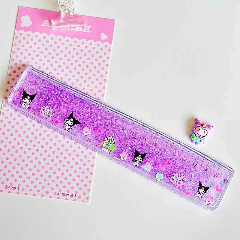 12pcs/lot Sanrio Kuromi Cinnamoroll Kitty Quicksand Ruler Cute Drawing Bookmark Promotional Stationery Gift School Supply