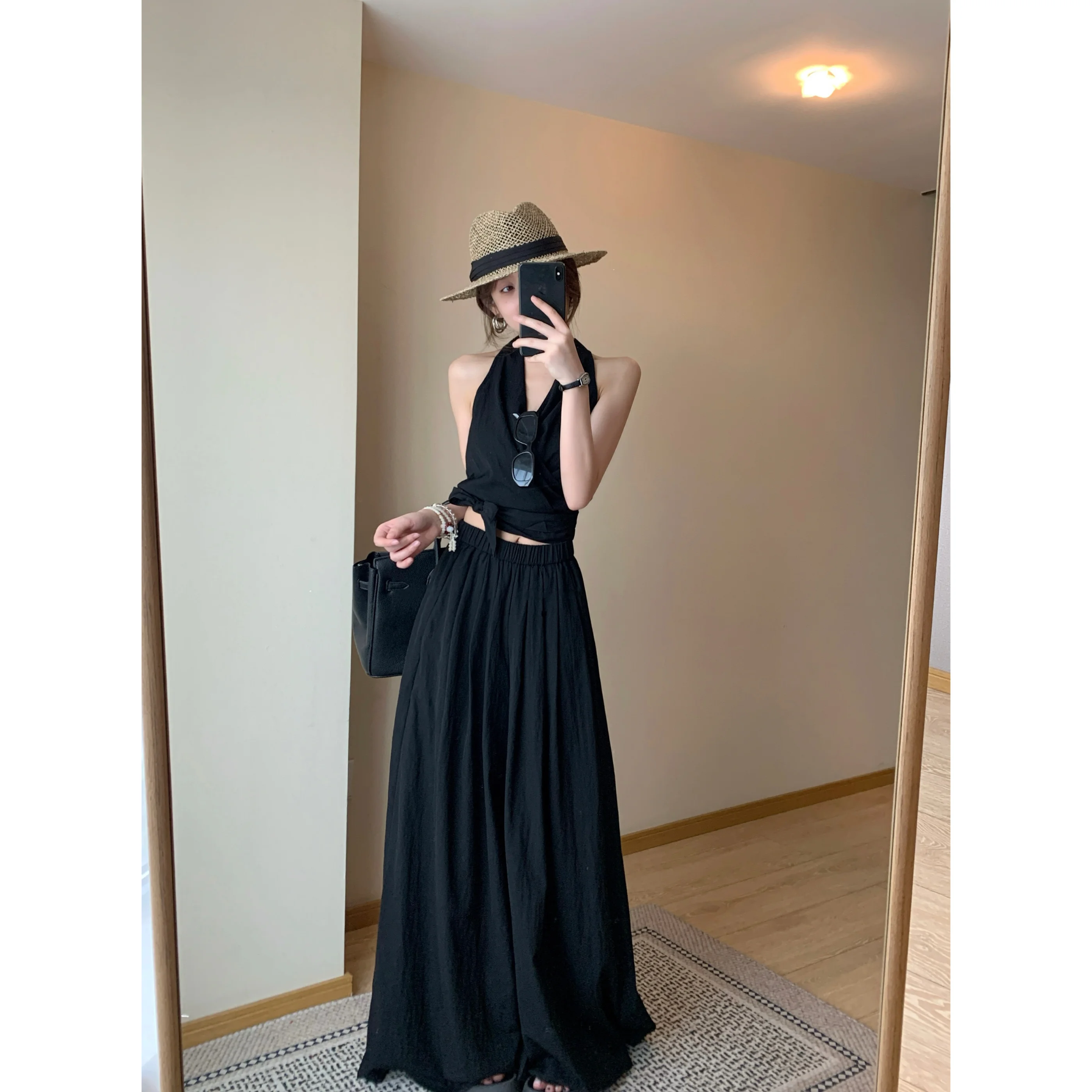 

Wuli Multifunctional mat Bla Slimming Set Netie Wide Leg Pants Faionable Women's Two-Piece Suit for Autumn
