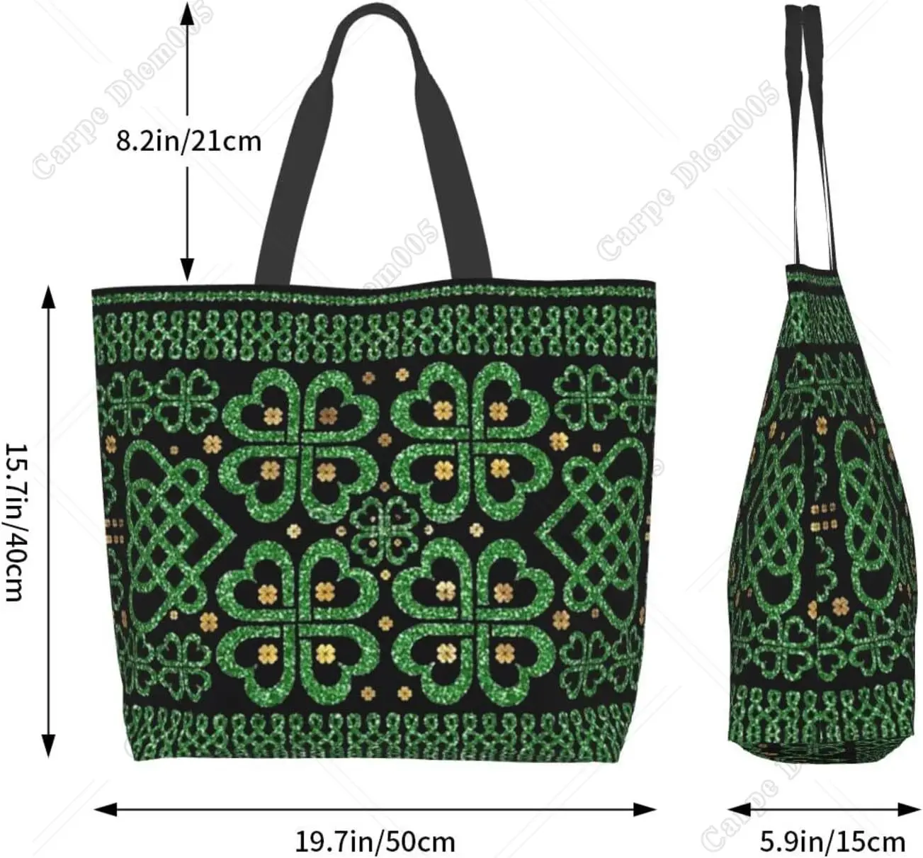 St. Patrick Tote Umhängetasche, grünes Kleeblatt, große Einkaufstüten, Aufbewahrungsgriff, Einkaufstasche, tragbare Tasche, Einkaufstaschen, modisch