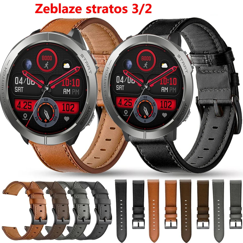 

22mm Leather Strap Watchband for Zeblaze Stratos 3 Smart Wriststrap Quick Releas Bracelet for Stratos 2 Lite Watches Accessories