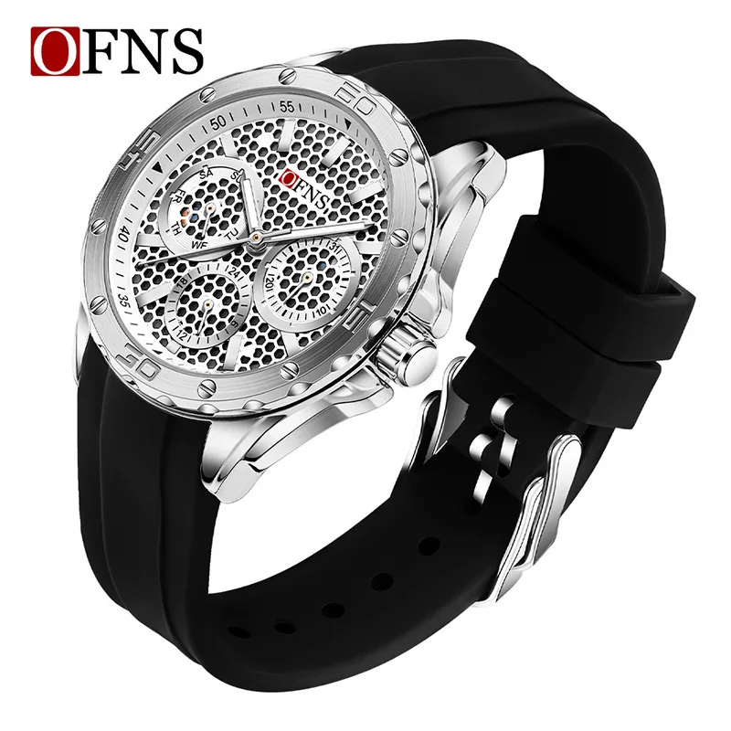 OFNS 2025 New High end Men's Watch with Three Eyes, Six Needles, Night Light, Waterproof, Weekday, Women's Sports Quartz Watch
