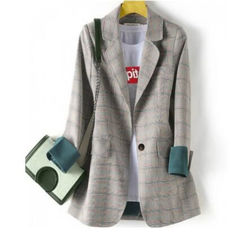 

2024 New Fashion Business Interview Plaid Suits Women Work Office Ladies Long Sleeve Spring Casual Blazer