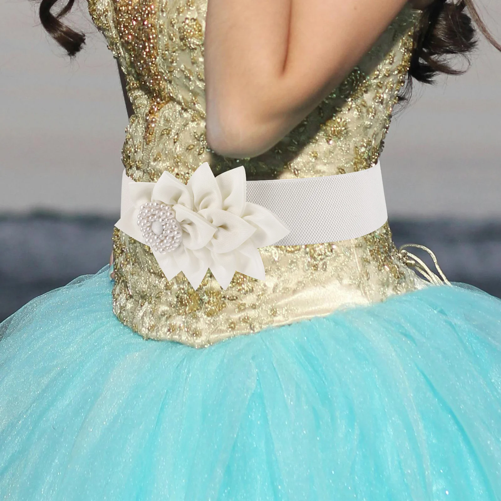 

Flower Decorated Elastic Waist Belt Women Dress Skirt Waist Strap Stretch Belt Comfortable Dance Clothes Accessory