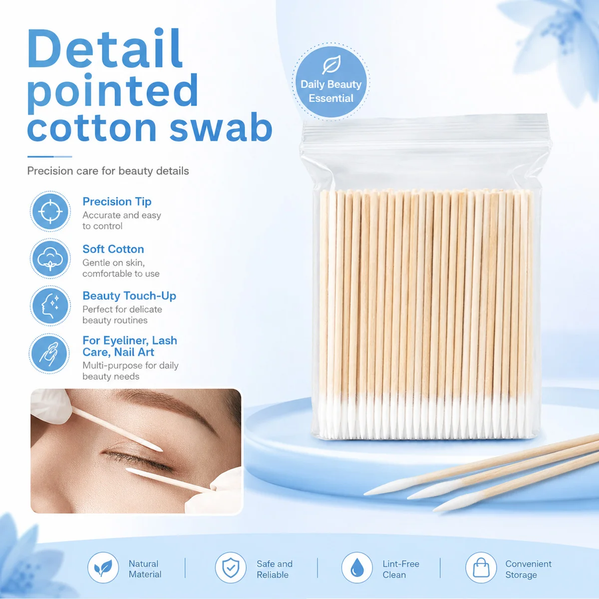 100/300/500/800pcs Nails Wood Swab Eyebrow Pattern Beauty Cotton Swab Head Manicure Detail Corrector Nail Polish Remover ArtTool