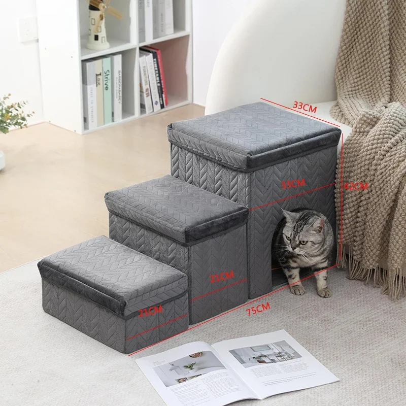 Dog Steps Foldable Pet Stairs for Dogs 3/5 Step Pet Stairs Ramp with Storage for High Bed