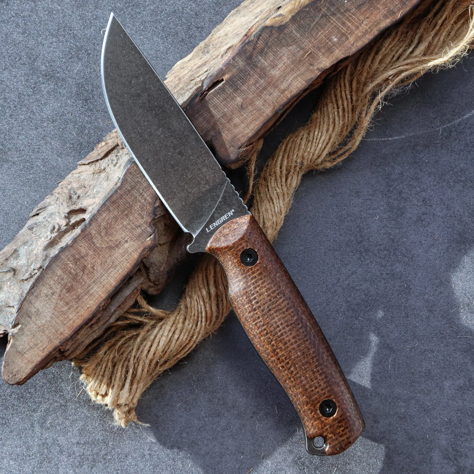LENGREN SENTRY سكين تكتيكي ثابت خفيف الوزن 8.5 بوصة DC53 فولاذ كامل تانغ، غمد K، مقبض كتان بني للبقاء EDC #4