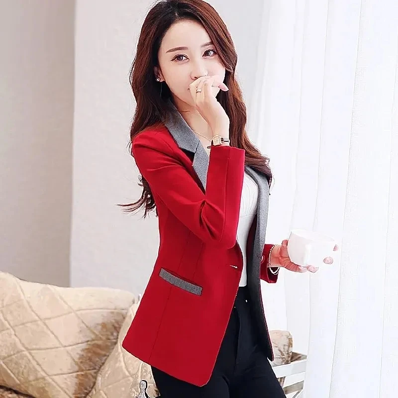 Giacca da abito primavera autunno giacca corta da donna Casual nuova 2024 rosso nero Slim Ladies Outwear Coat Business Office Clothing