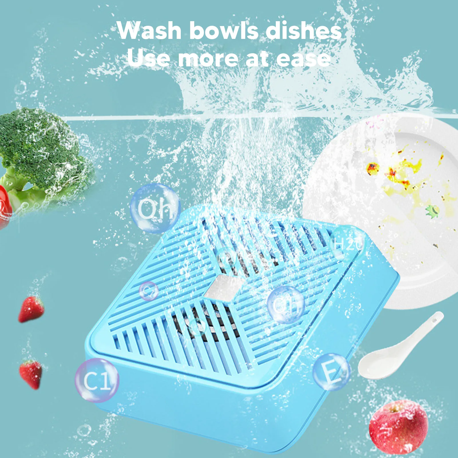 14W USB Dishwasher Portable Small Dish Washing Machine Mini Ultrasonic Efficient Cleaning for Travel Kitchen Tableware Blue