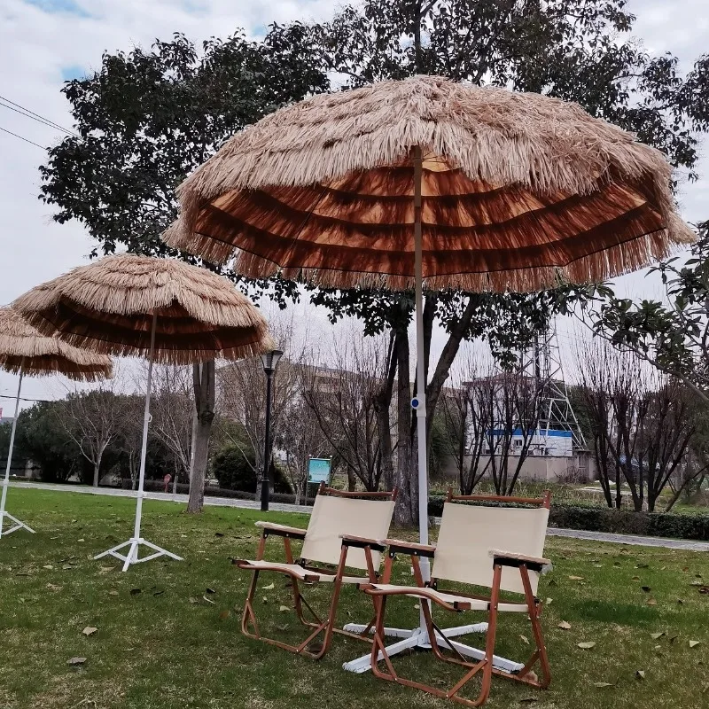 Rotatable 2.4M 3M Extra Large Straw Sun Umbrella Outdoor Beach Shade for Resorts