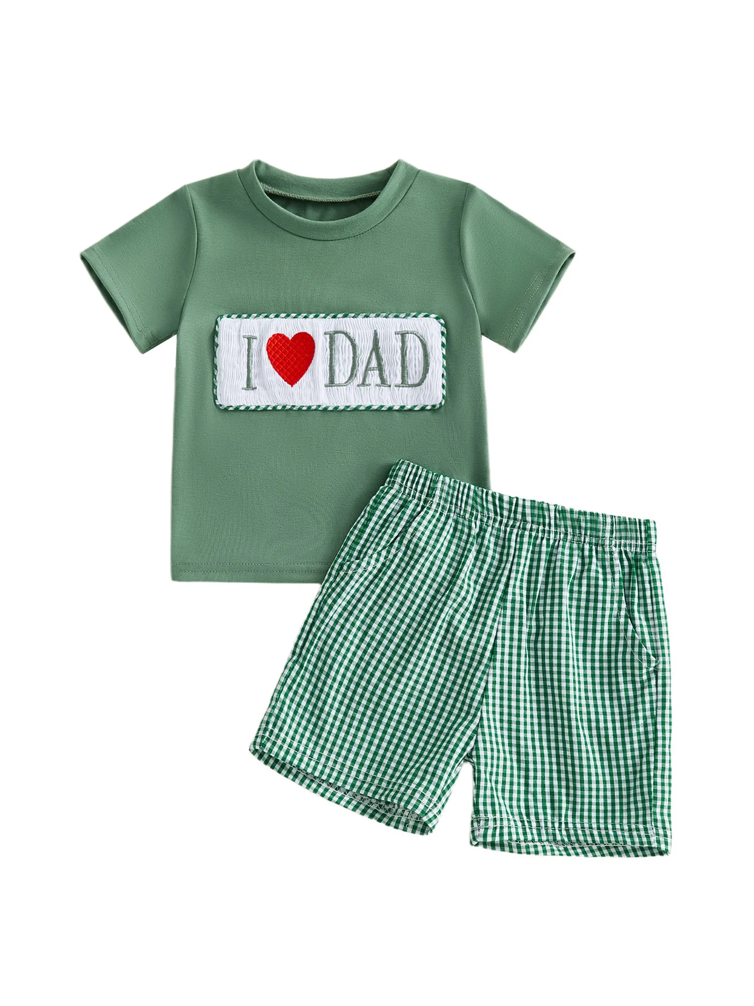 

Стильный летний комплект для мальчиков с вышитыми сердечками на футболке с круглым вырезом и шортах в клетку - комплект из 2 предметов