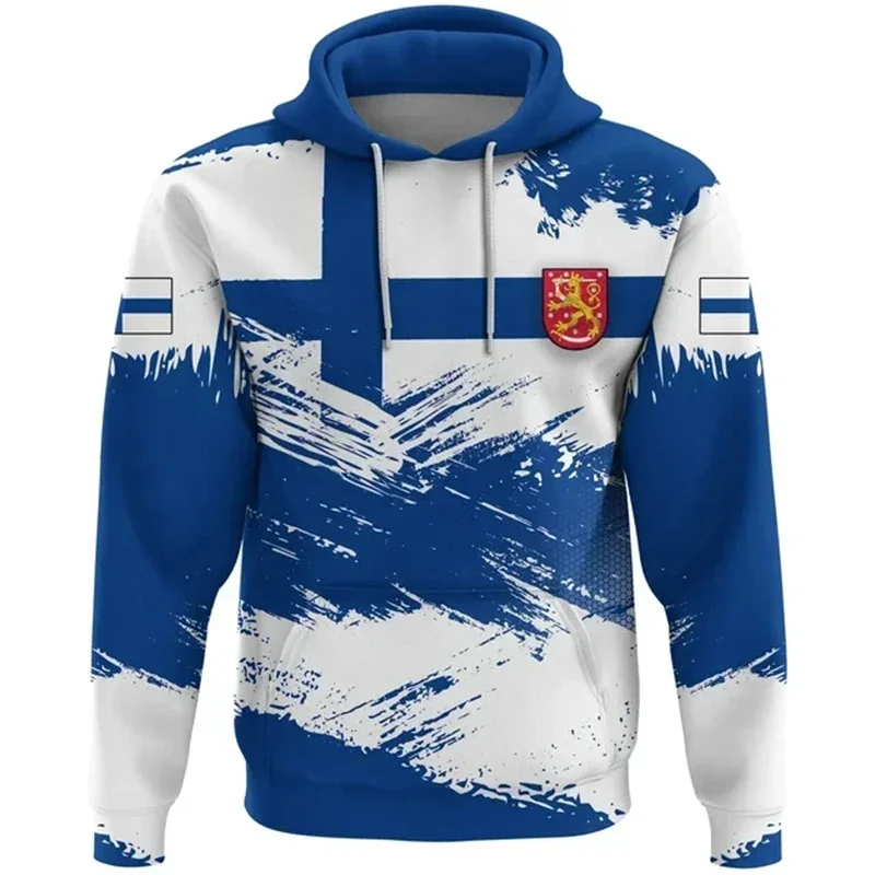 

Finland Flag Pattern Hoodies Fashion Spring Long Sleeve Mens Womens National Emblem 3D Printed Sweatshirt Casual Loose Pullovers