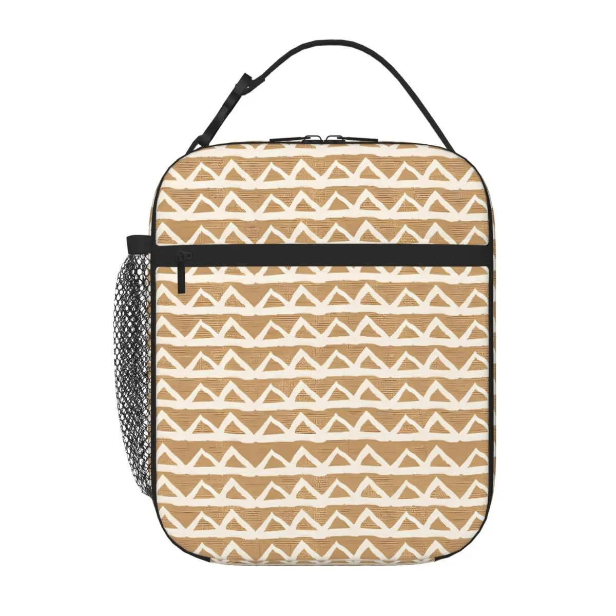 Bestselling White Triangles On Burlap Linda Woods Fruit Print Lunch Handbag Business Travel Meal Reusable Lunch Bag