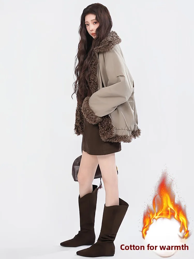 티엔드 다운 파카 슬레 오픈 가디건 코튼 재킷 여성용 중간 길이 안감 겨울 코트 플러피 아우터웨어