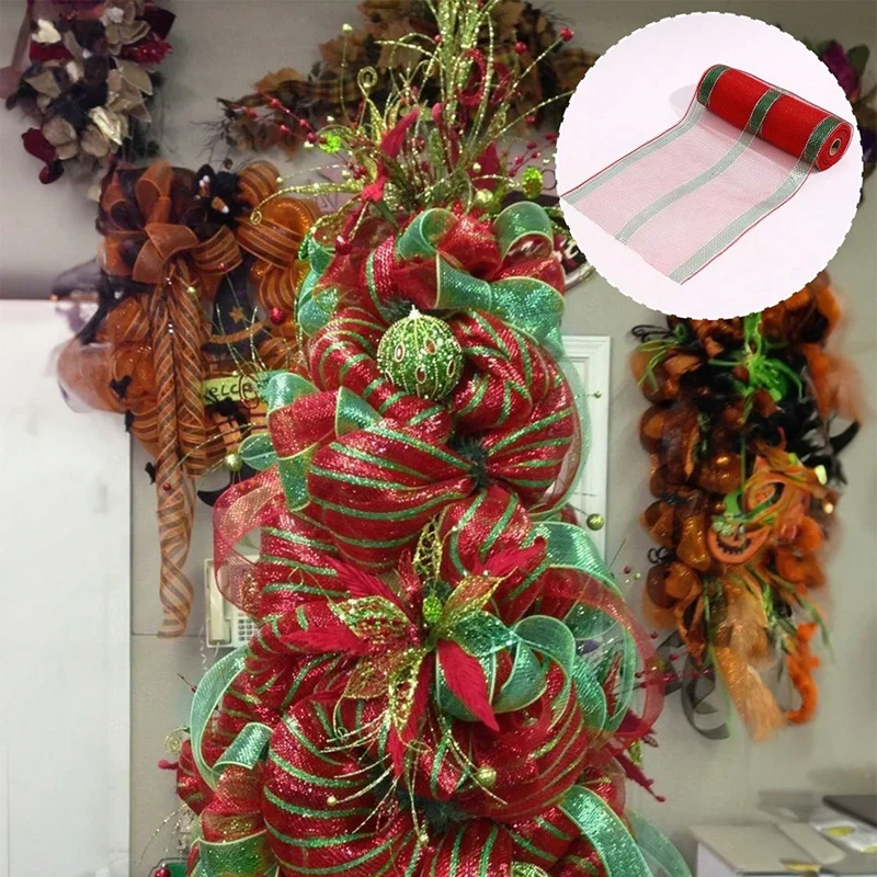 10Yards Christmas Decor Mesh Ribbon Christmas Decorations for Home Door Wreaths Flowers Garland Navidad Noel Gifts New Year 2025