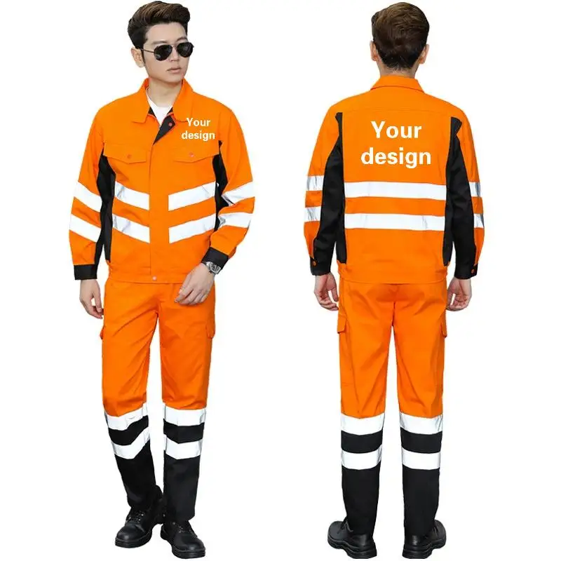 Men's Workwear Suit Reflective Strip Safety Customized Print Logo Workers Repairing Gardens Road Rescue Jacket