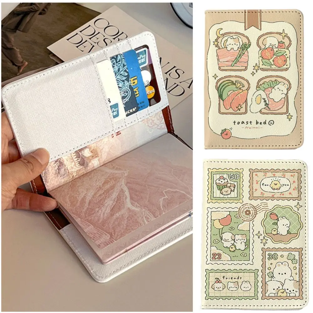 Cartoon Rabbit Passport Holder Pu Leather Multicolor Card Clamp Wallet Light-weight Multi-function Travel Document Bag Unisex