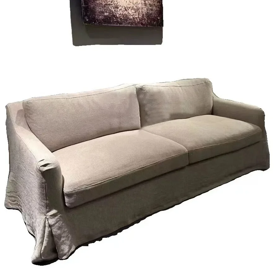 Tissu en lin lavé double pour trois personnes, meubles rétro entièrement démontés et lavés pour séjour chez l'habitant