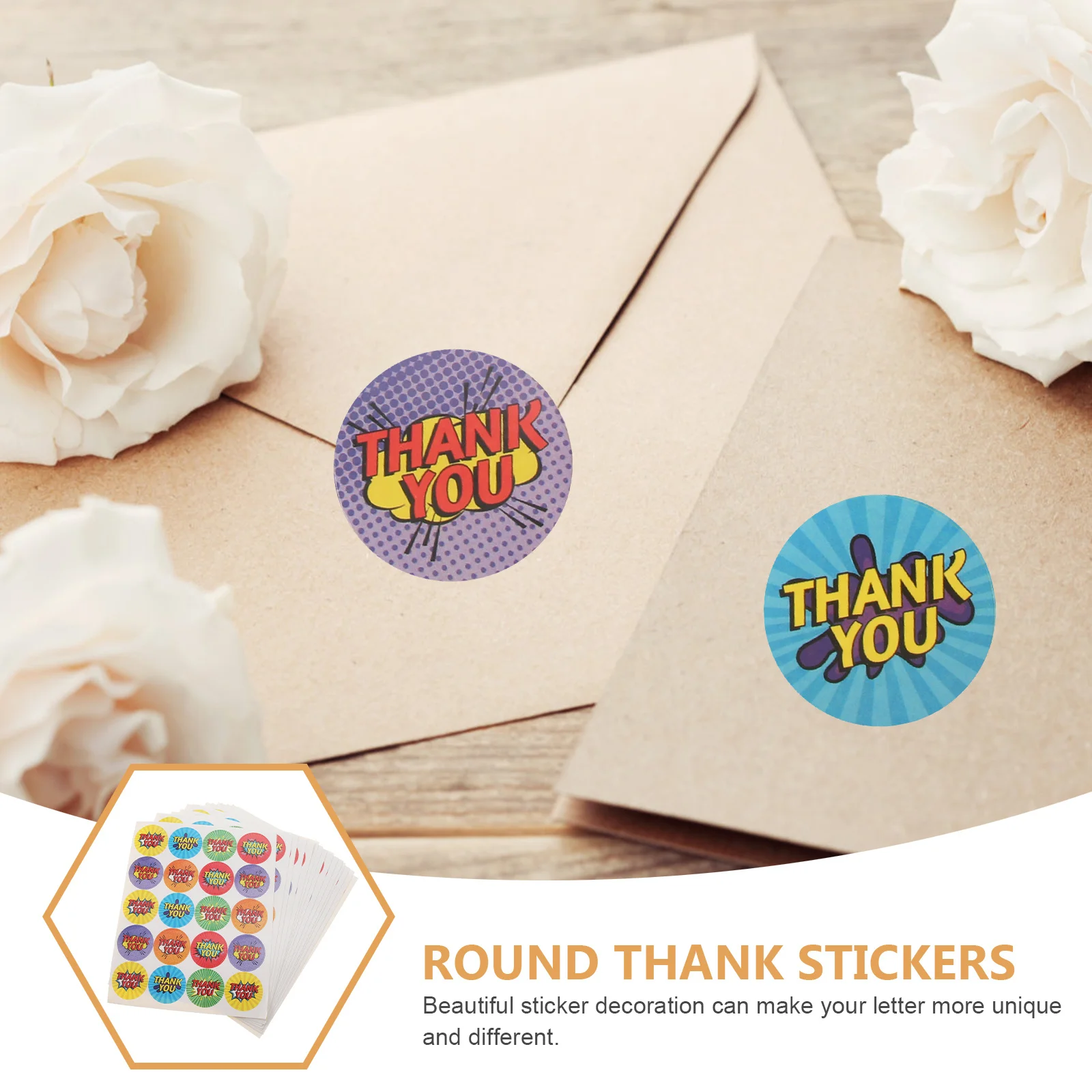 

50 Sheets Thank You Label Stickers Decorative Round Seal Stickers for Envelope Gift Wrapping Business Packaging