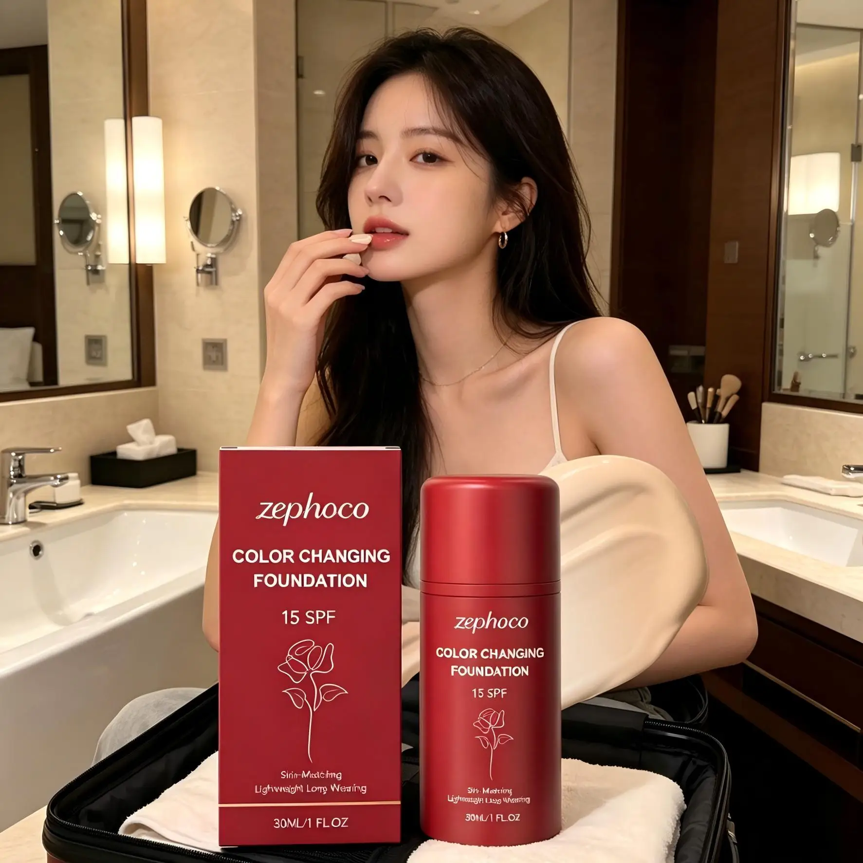 Zephoco Liquid Foundation Color Changing Spf 15 Pore Refining Lightweight Full Coverage Face Makeup Mature Skin Foundation 30ml