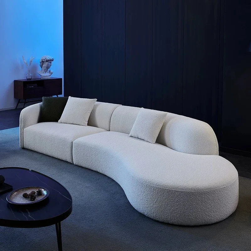 Luxury Modern PU Wood Furniture Soft Boucle Special Shaped Modular Couch Set Cashmere White Design For Living Room Hotel Villa