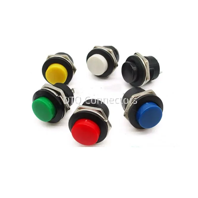 丸押しボタンスイッチ,黒,赤,緑,白,青,黄,16mm,6a,125v,3a,250v,R13-507, 6個