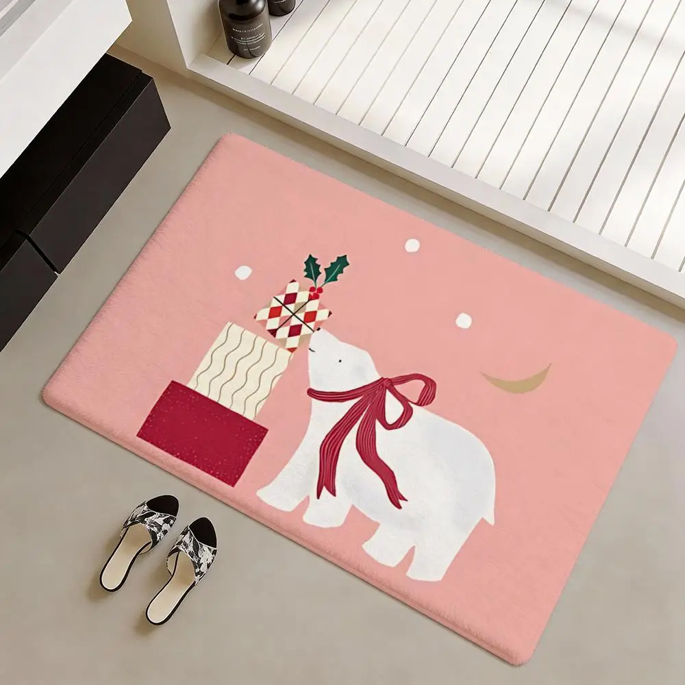 Gift-Box-Opening Bear Floor Mat Soft Flannel Non-Slip Door Mat - Thickened Rug for Living Room Home Decor