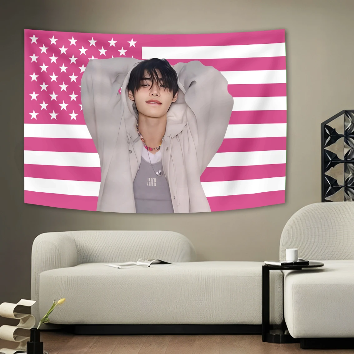 Sunghoon Flag tapestry Idol Pink Flag  Art wall hanging Living Room American Bedroom Dorm Decoration banner