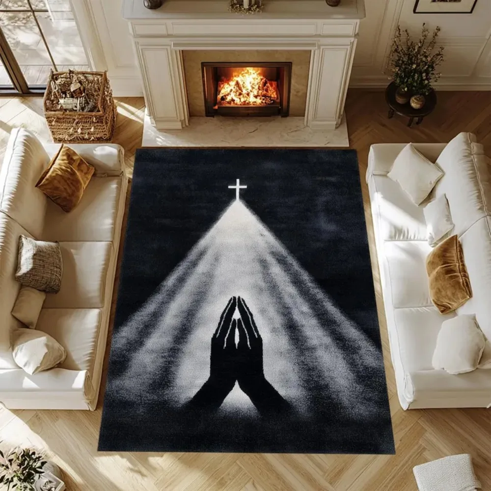Divine Cross Light Printed Floor Mat Christian Prayer Decor Rug For Living Room Bedroom Home Ornament Welcome rug door mat