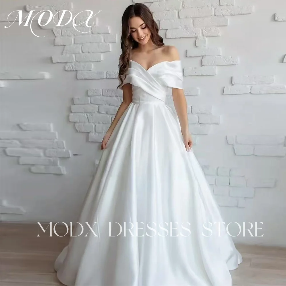 MODX Classic A Line Wedding Dresses 2025 Simple Elegant Off Shoulder Custom Made Brides Wedding Party Dress Corset Customized