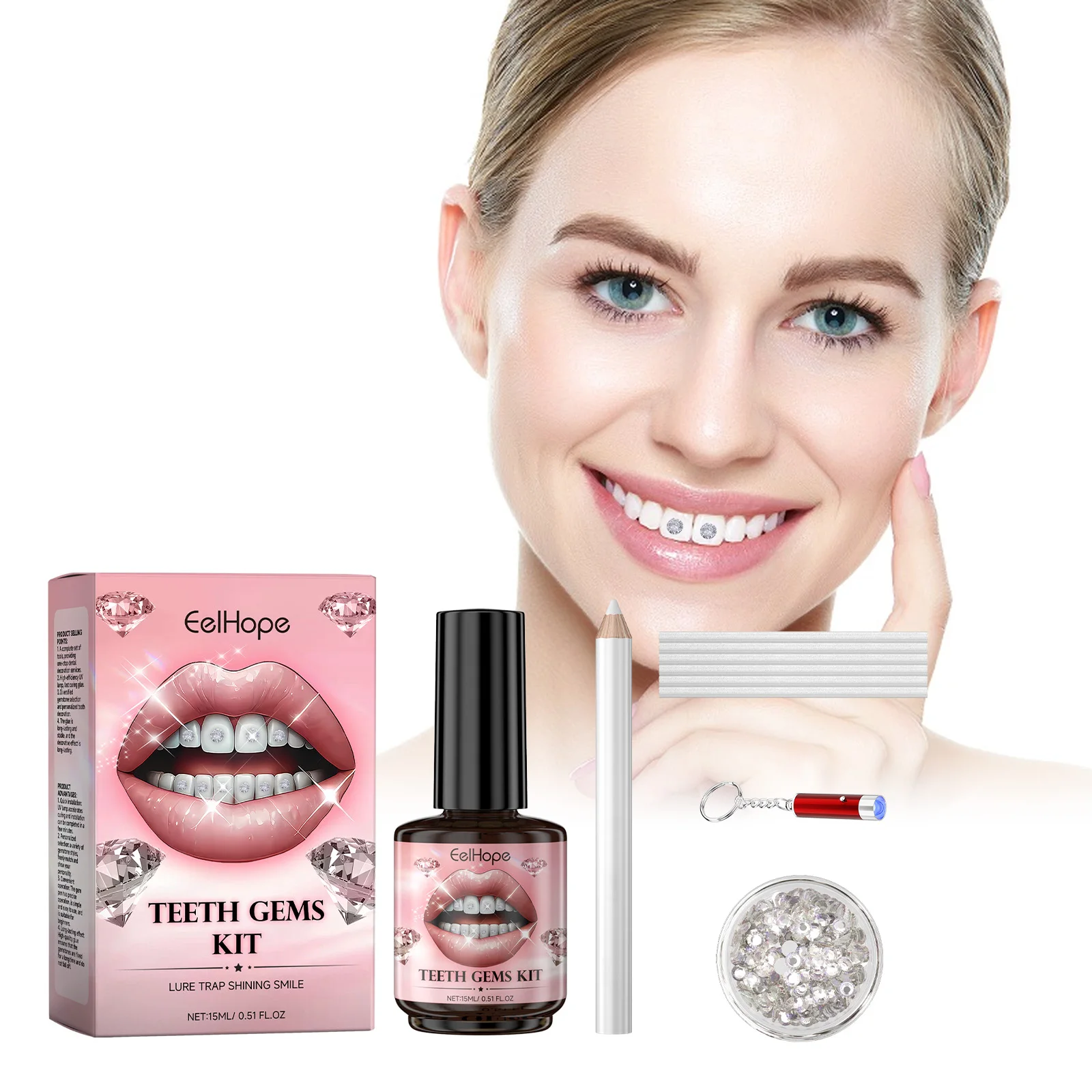 Eelhope Teeth Gems Kit DIY Set of Dental Gemstones Fashionable Dental Decoration Shining Brightening Stickers Convenient Drills