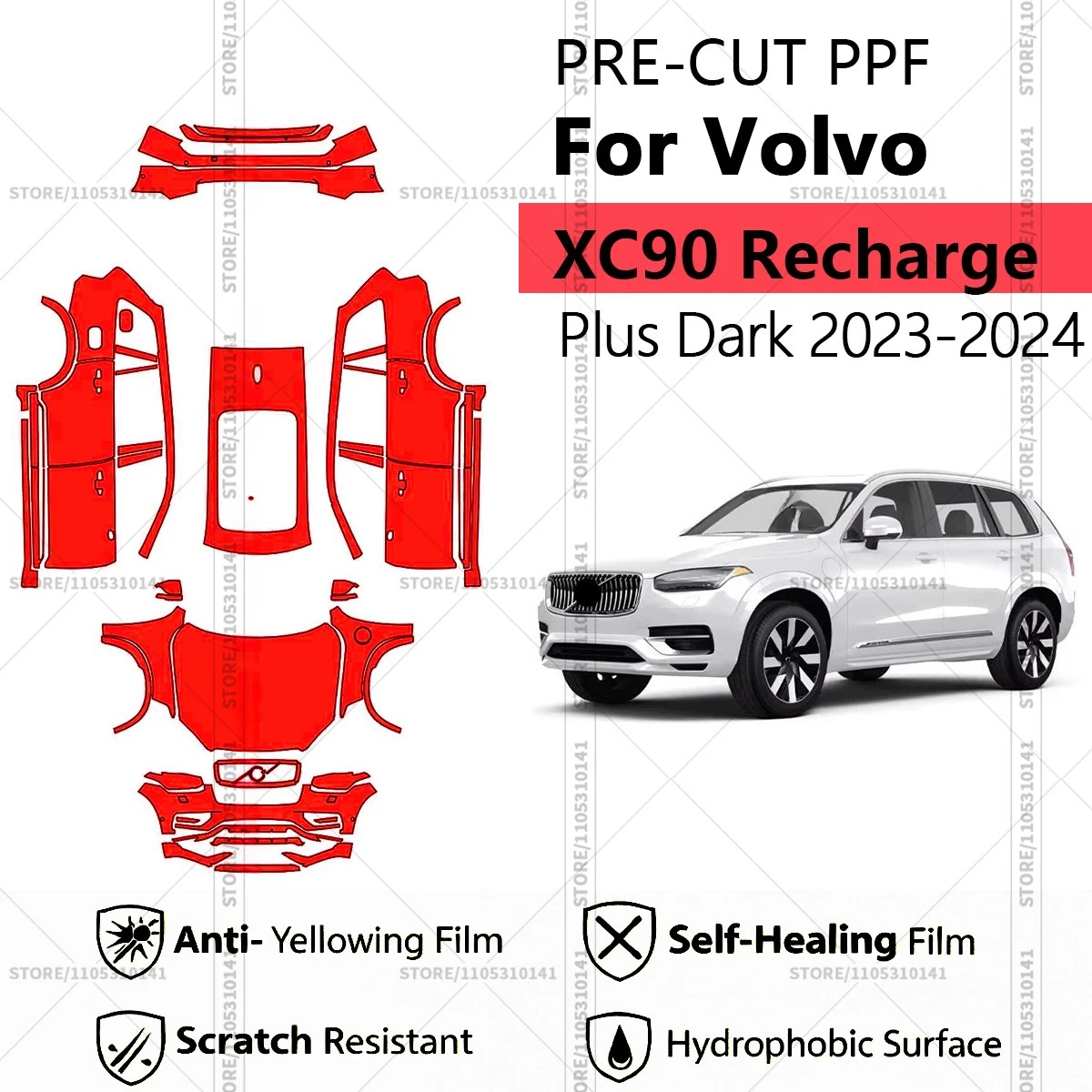 

For Volvo XC90 Recharge Plus Dark 2023-2024 Pre-Cut Paint Protection Film PPF Transparent Car Film Professional Automotive PPF