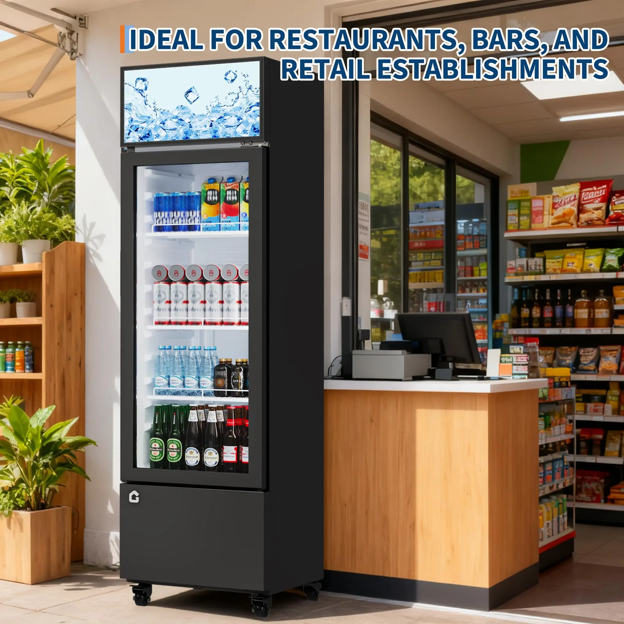 6.1 قدم مكعب ثلاجة المشروبات التجارية باب زجاجي خالي من الصقيع 360 ° تبريد أرفف قابلة للتعديل مبرد البضائع #6