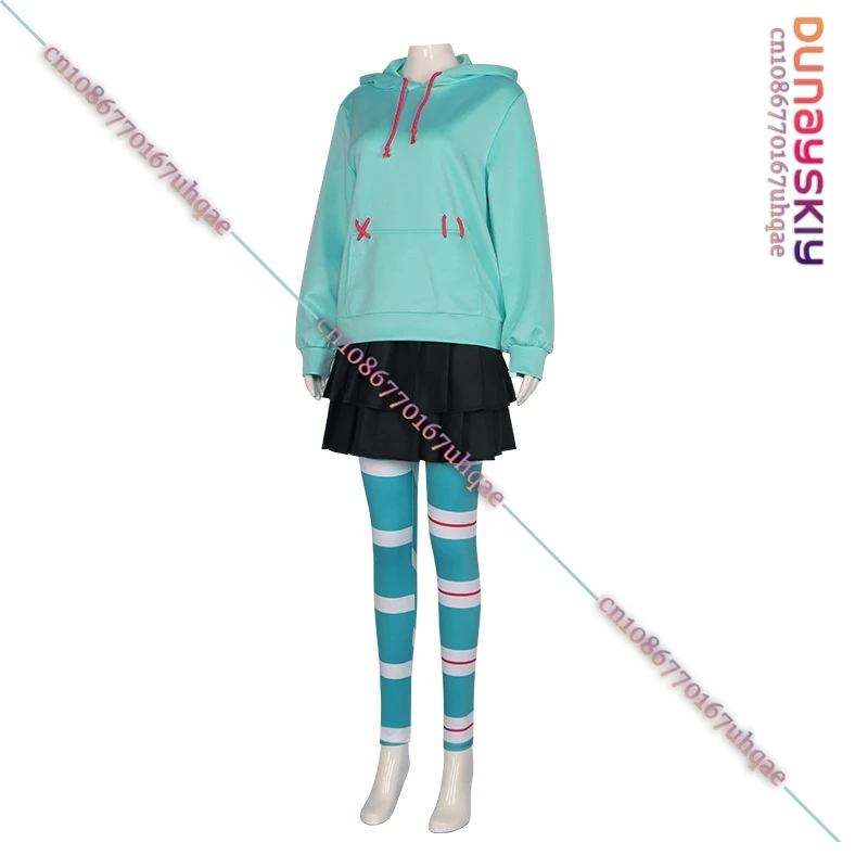 Vanellope Von Schweetz Costume Cosplay Felpe con cappuccio da ragazza Gonna Parrucca Uniforme 2025 Abbigliamento da performance anime per donna/bambino